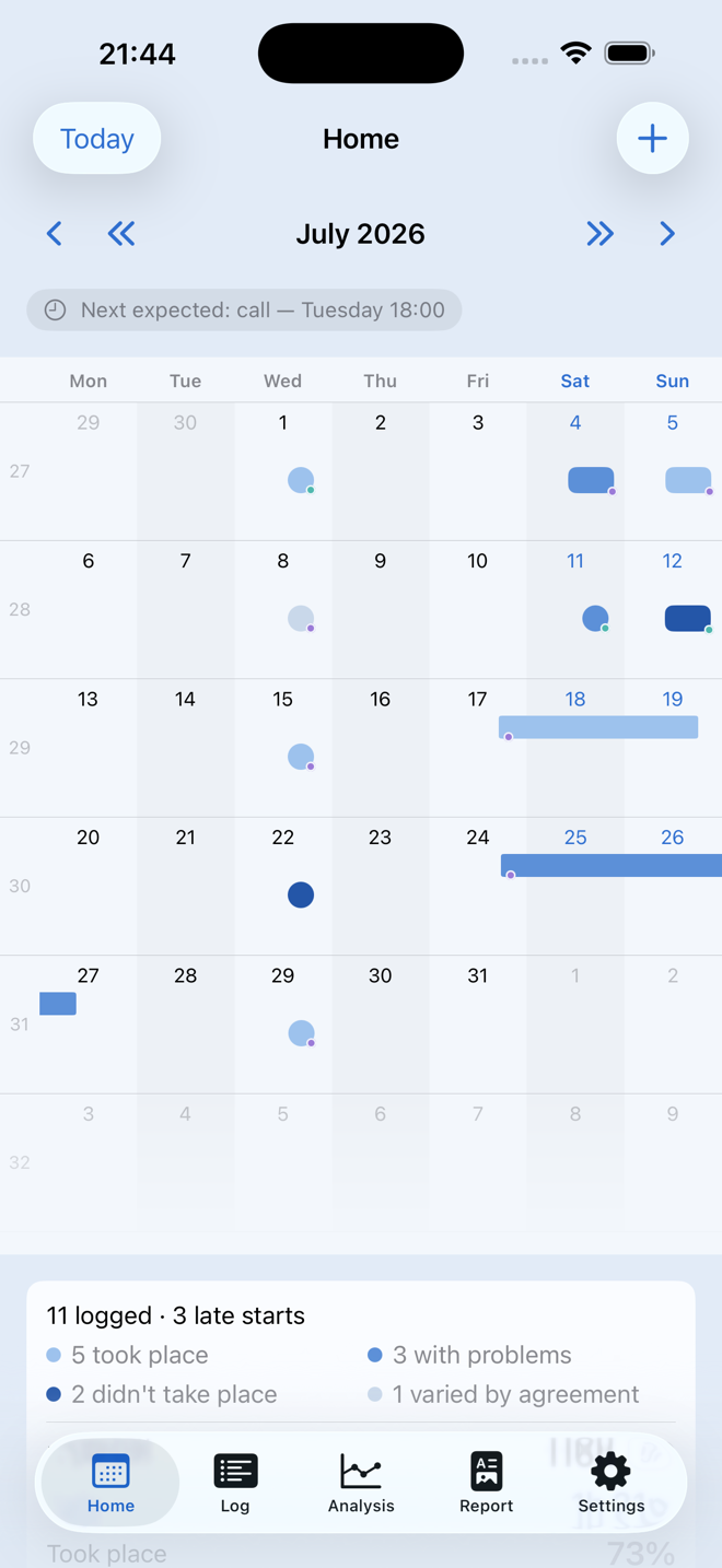 The calendar in the Blue theme.