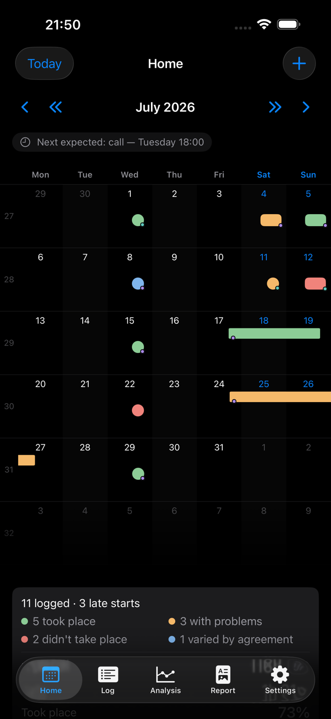 The calendar in dark mode.